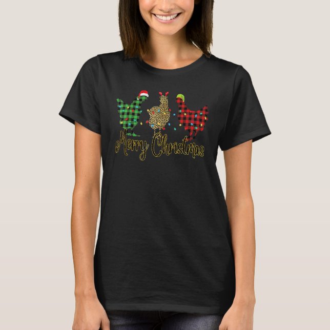 God Jul Tre Kyckling Buffalo Leopard Röd  T Shirt (Framsida)