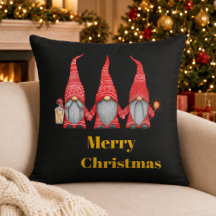 God Jul Tre Tomtar Svart Kudd