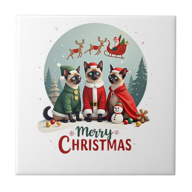 God Jul Tre Tomte Alv Ren Siam C Kakelplatta (Framsidan)