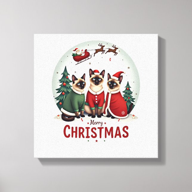 God Jul Tre Tomte Elf Ren Siamese K Canvastryck (Framsida)
