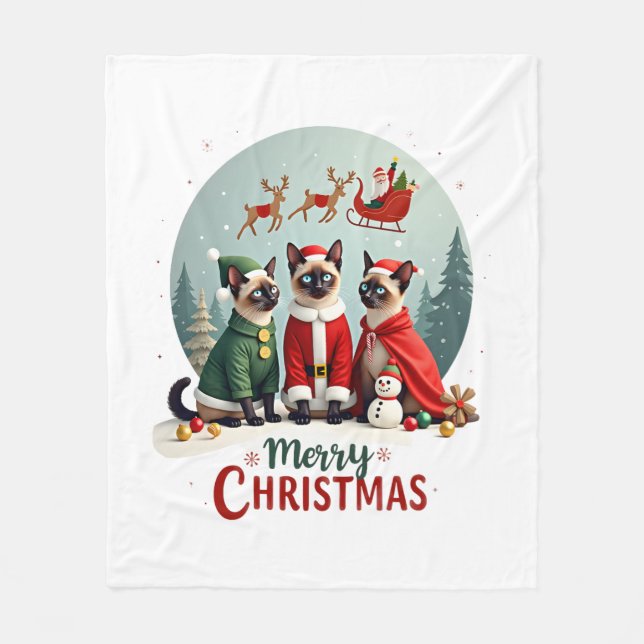 God Jul Tre Tomte Elf Ren Siamese K Fleecefilt (Framsidan)