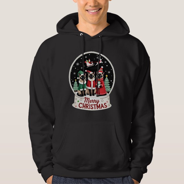 God Jul Tre Tomte Elf Ren Siamese K Hoodie (Framsida)