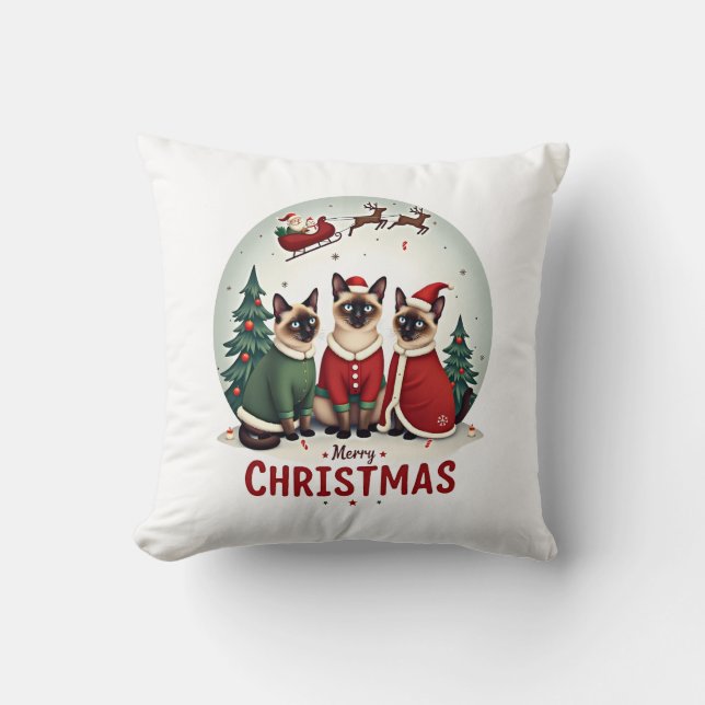 God Jul Tre Tomte Elf Ren Siamese K Kudde (Framsida)