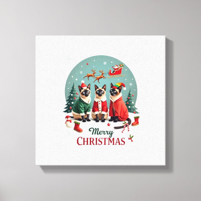 God Jul Tre Tomte Elf Ren Siamesiska K Canvastryck (Framsida)