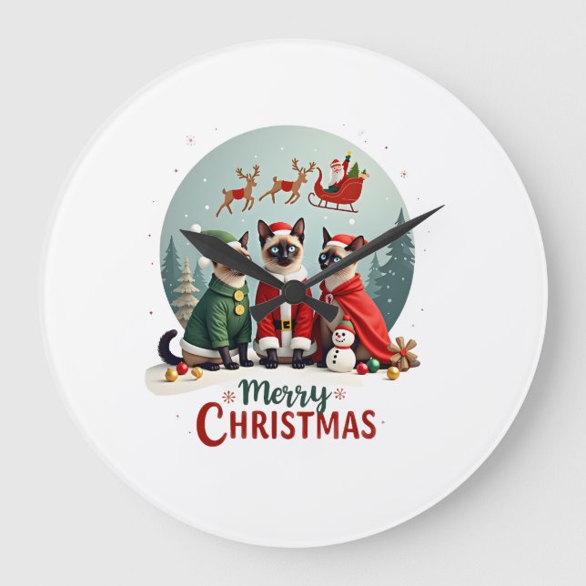 God Jul Tre Tomte Elf Ren Siamesiska K Stor Klocka (Framsida)