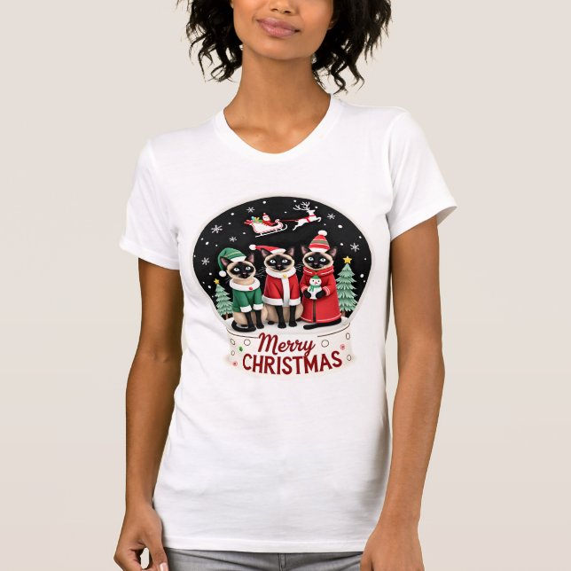 God Jul Tre Tomte Elf Ren Siamesiska K T Shirt (Framsida)