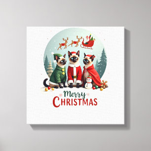 God Jul Tre Tomte Elf Ren Siamesiska Katter Canvastryck