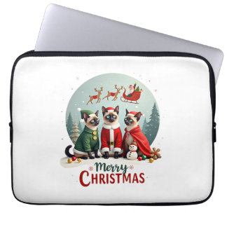 God Jul Tre Tomte Elf Ren Siamesiska Katter Laptop Fodral