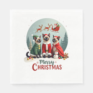 God Jul Tre Tomte Elf Ren Siamesiska Katter Pappersservett