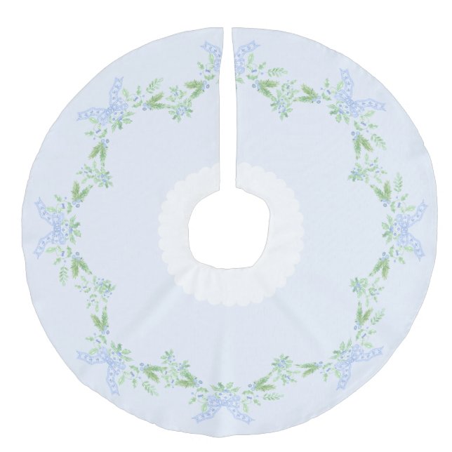 God jul Trellis och Swag med Blue Bow Julgransmatta Fusklinne (Framsidan)