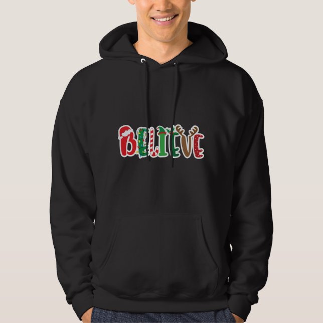 God jul, tro Ljus Santa Hat Candy cane Elf Hoodie (Framsida)