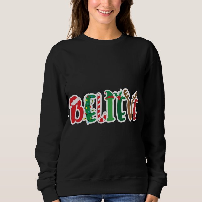 God jul, tro Ljus Santa Hat Candy cane Elf T Shirt (Framsida)