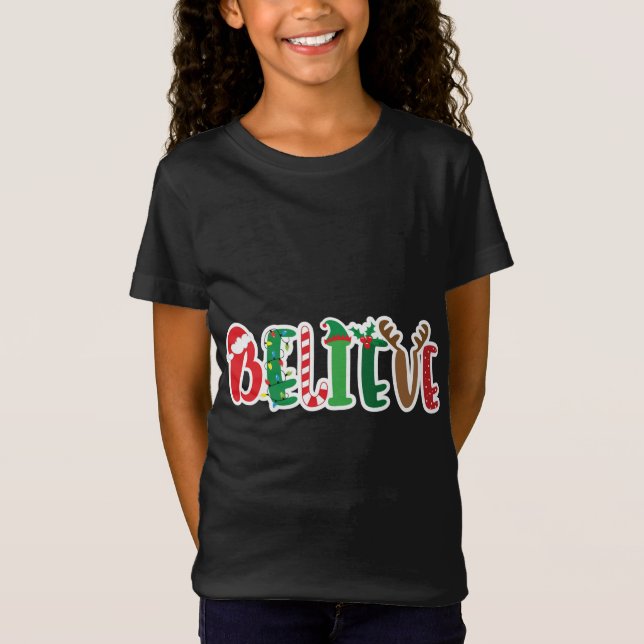 God jul, tro Ljus Santa Hat Candy cane Elf T Shirt (Framsida)