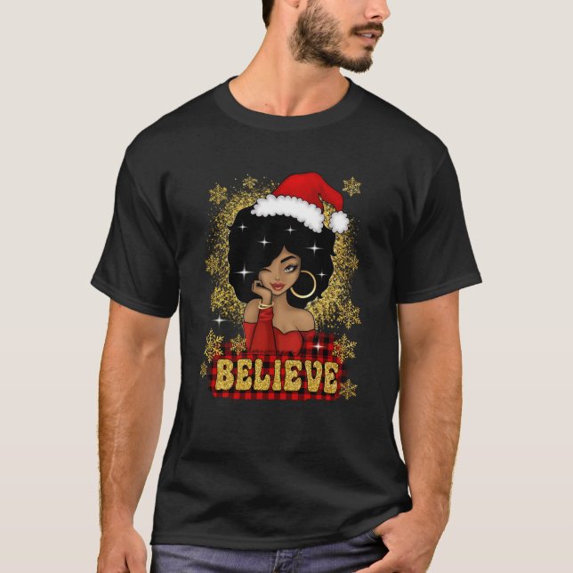 God jul, tro Santa African American Black Wom T Shirt (Framsida)