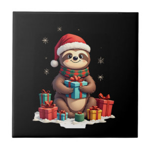 God Jul tröga söta jul sloth tomte hatt Xmas Kakelplatta