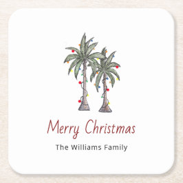 God jul Tropical Handflatan Träd Beach Underlägg Papper Kvadrat