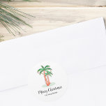 God jul Tropical Handflatan Träd Runt Klistermärke<br><div class="desc">Dessa God jul-klistermärken är dekorerade med en tropisk träd i handflatan som är täckt i ljus och balar. Enkelt anpassade. Ursprunglig vattenfärg © Michele Davies.</div>