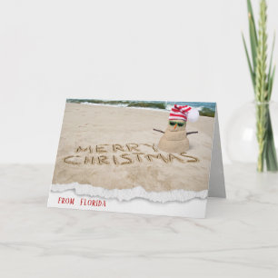 God jul tropiska snögubbe vid kusten helgkort