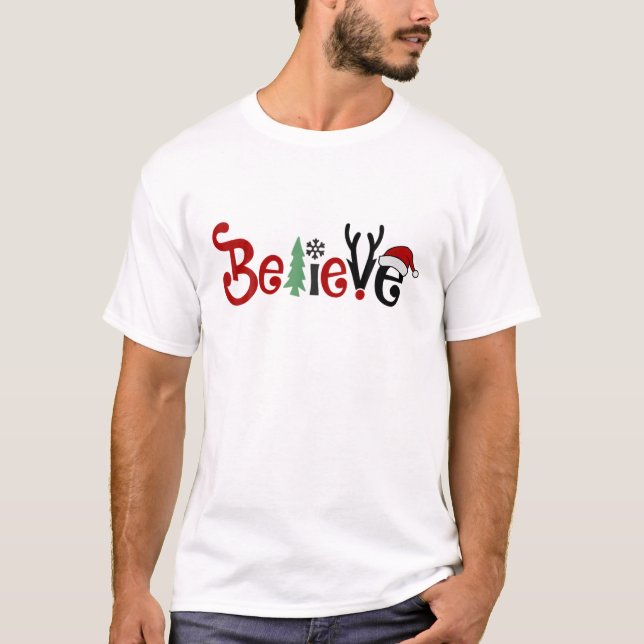 God jul tror på Jultomten Winter Holi T Shirt (Framsida)