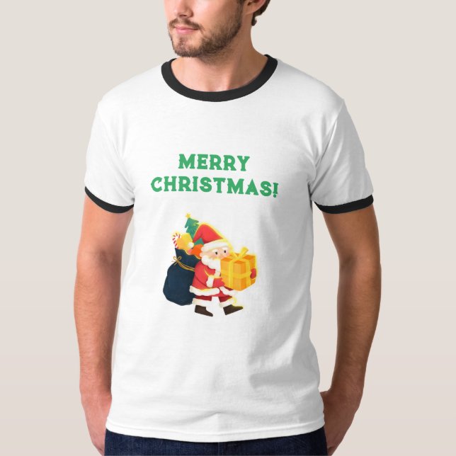 God Jul Tryckt önskningar Firande Ringer T Shirt (Framsida)