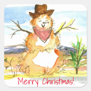 God jul Tumbleweed Snögubbe Fyrkantigt Klistermärke