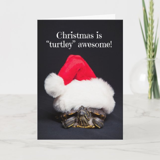 God jul Turtle i Santa Hat Humor Helgkort (Framsida)