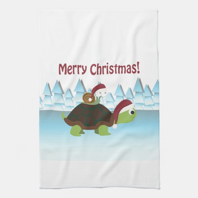 God Jul! Turtle och Snigel Kökshandduk (Vertikal)