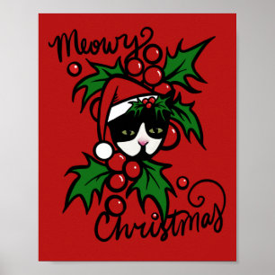 God jul Tuxedo Cat Poster