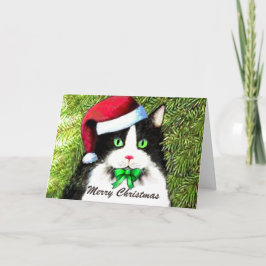 God jul Tuxedo-katt i Santa Hat Helgkort