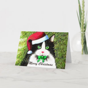 God jul Tuxedo-katt i Santa Hat Helgkort