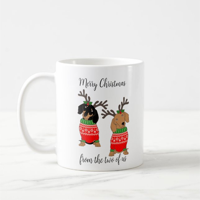 God Jul Två Utsmyckade Dachshundar  Kaffemugg (Vänster)