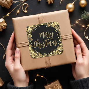 God jul Twinkling Guld Stars Fyrkantigt Klistermärke
