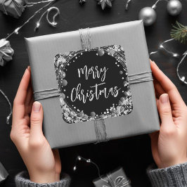 God jul Twinkling Silver Stars Fyrkantigt Klistermärke