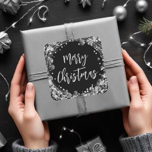 God jul Twinkling Silver Stars Fyrkantigt Klistermärke