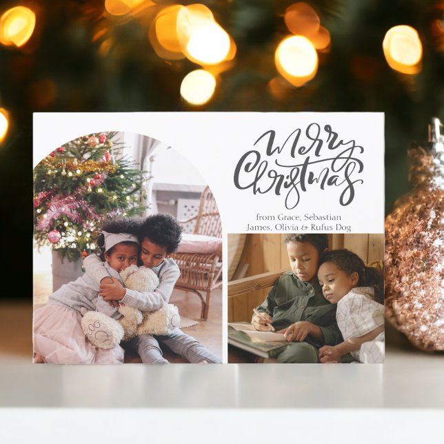 God jul-typografi 3-foto julkort (Merry Christmas Typography 3 Photo Holiday Cards from Ricaso. Add own photos and text)