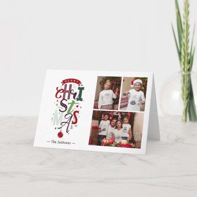 God Jul Typografi 3 Fotokollage högtid Kort (Framsida)