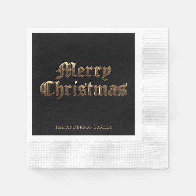 God jul Typografi Black och Guld Pappersservett (Framsidan)