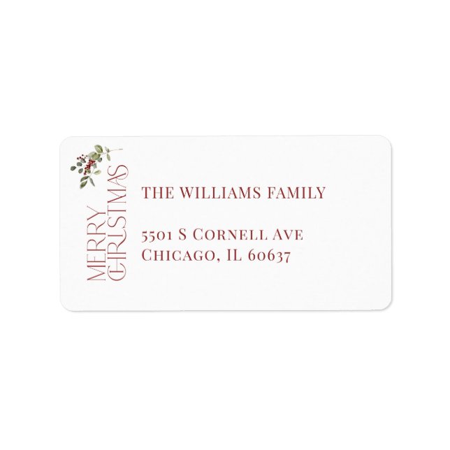 God jul Typografi Botaniskt Julafton Adressetikett (Framsidan)