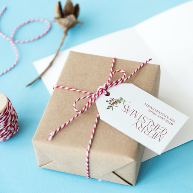 God jul Typografi botaniskt Presentetikett (Get organized and add charm to your gifts with these adorable Christmas gift tags!)