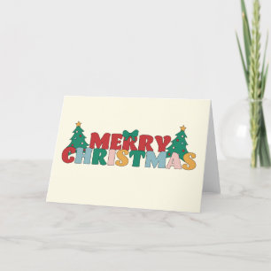 God jul Typografi dekorerad Gräs Träd Helgkort