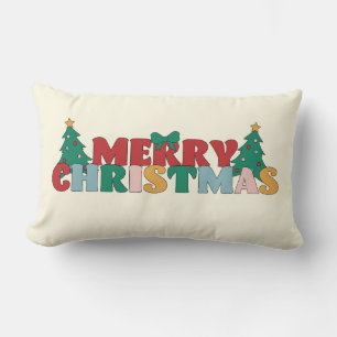 God jul Typografi dekorerad Gräs Träd Lumbarkudde