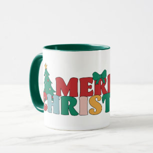 God jul Typografi dekorerad Gräs Träd Mugg
