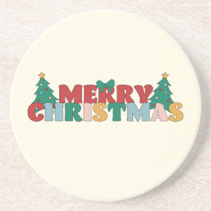 God jul Typografi dekorerad Gräs Träd Underlägg