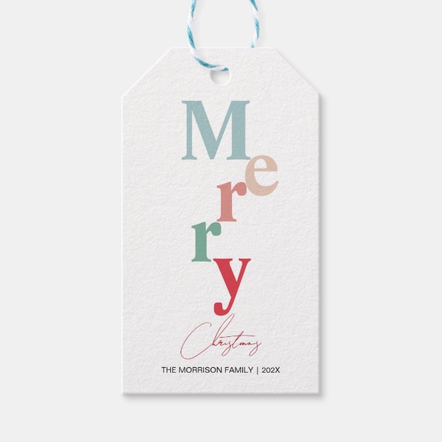 God jul typografi, enkelt ljus färg presentetikett (Framsidan)