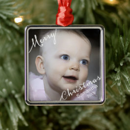 God jul-typografi - foto och årsbild - Anpassnings Julgransprydnad Metall