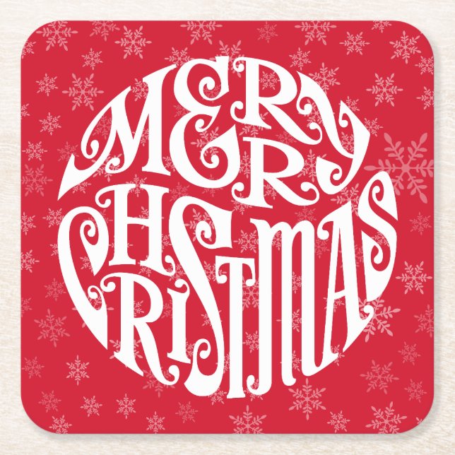 God jul Typografi Glatta Hälsning Underlägg Papper Kvadrat (Framsidan)