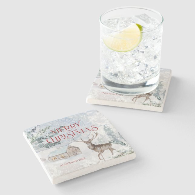 God jul Typografi - jul Hjort Stenunderlägg (Sidan)