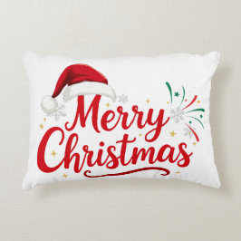 God Jul Typografi med Tomtehatt och Snö Prydnadskudde