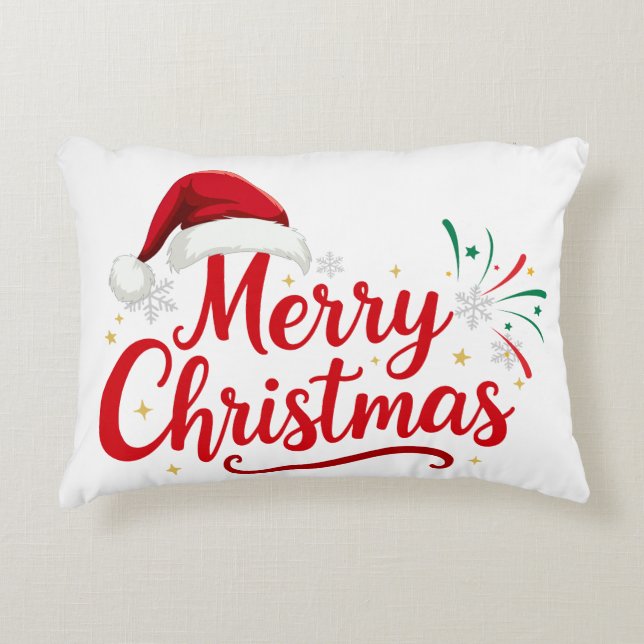God Jul Typografi med Tomtehatt och Snö Prydnadskudde (Framsidan)
