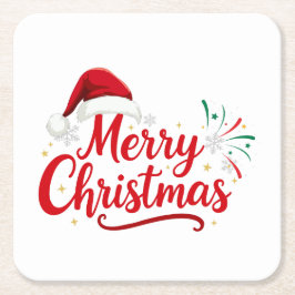 God Jul Typografi med Tomtehatt och Snö Underlägg Papper Kvadrat